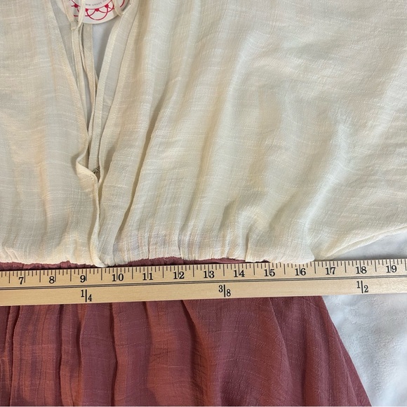 NWT Umgee Color Block Deep V Tied Back Tiered Mini Dress sz L Boho Beachy Gypsy - Picture 12 of 15